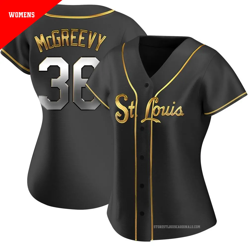 Women's ＃36 Michael McGreevy St. Louis Cardinals Gold Replica Black en Alternate Jersey