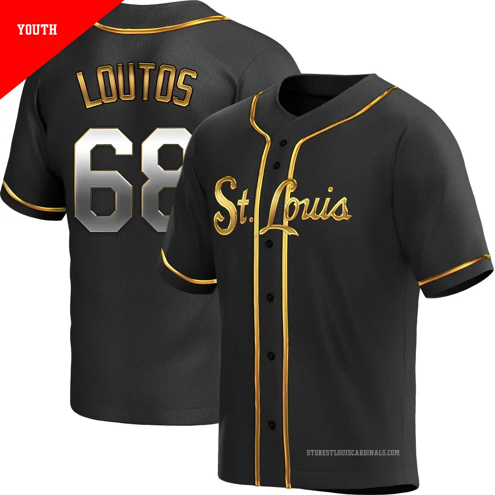 Youth ＃68 Ryan Loutos St. Louis Cardinals Gold Replica Black en Alternate Jersey